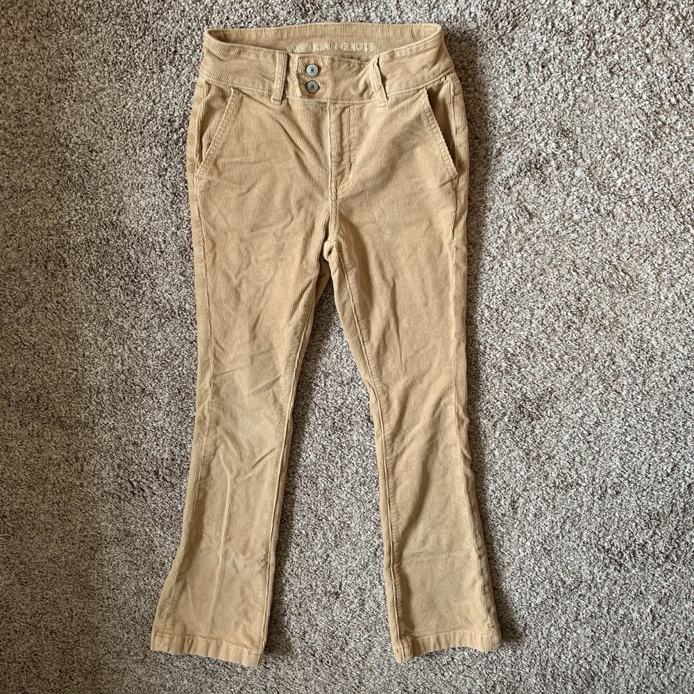 American Eagle Corduroy Pants Womens Size 00 Short Tan Beige Stretch Pockets